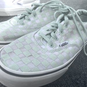 Size 5.5 girls teal checkered Vans- Great condition!